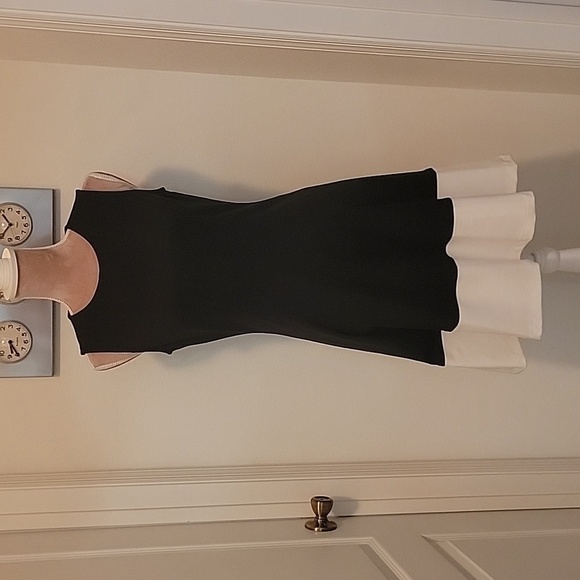 Sharingano Black Fit & Flare Dress with Wide White Hem.SIZE 4, NWOT